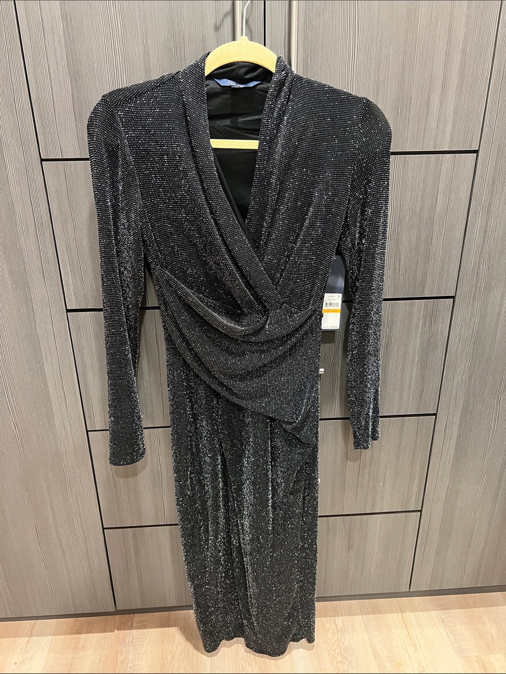 RACHEL Rachel Roy Black Metallic Wrap-Front Long Sleeve Dress